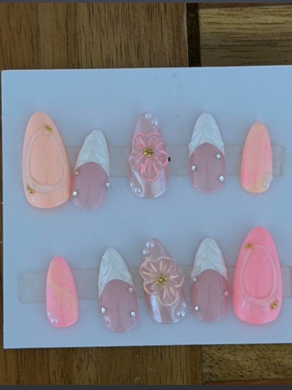 Handmade Pink Pearl Floral Acrylic Press-On Nails